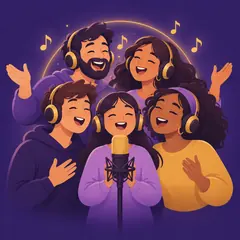 איור: משפחה וחברים שרים יחד באולפן