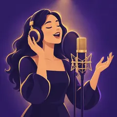 איור: זמרת מקצועית מקליטה באולפן